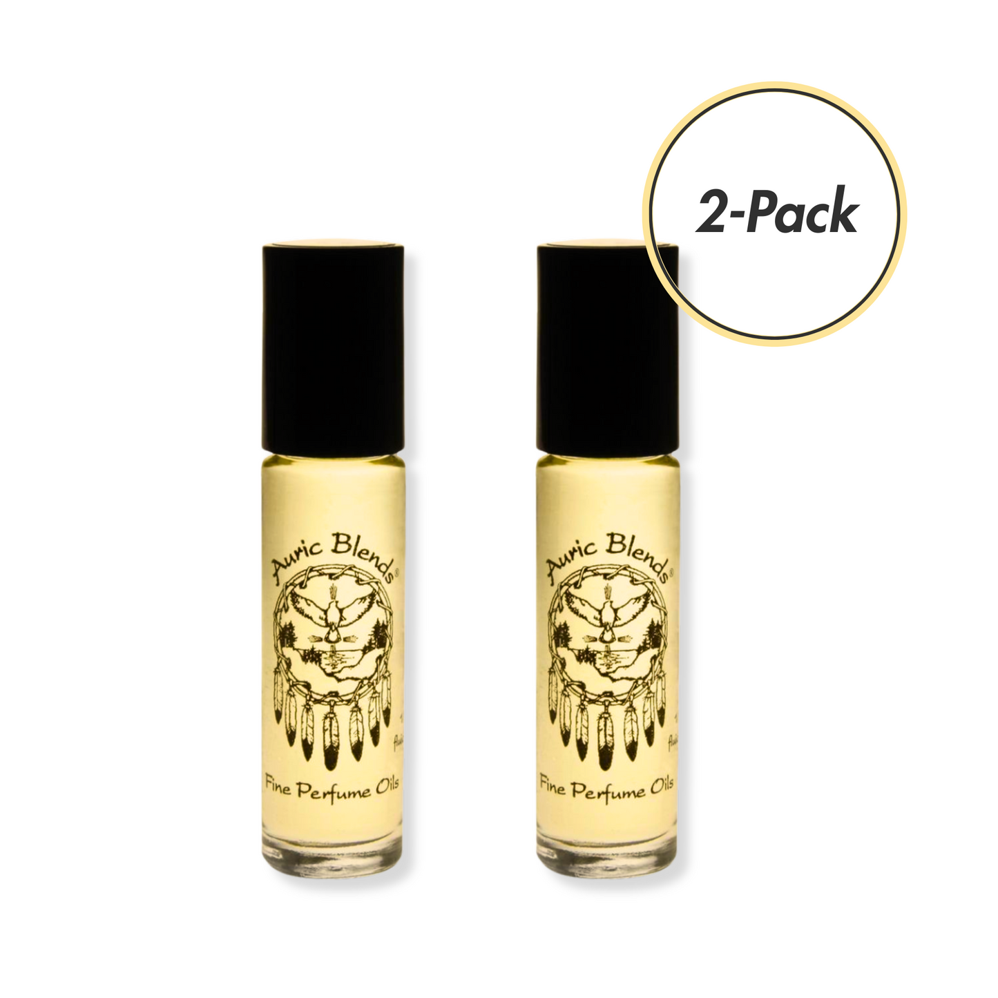 Two Auric Blends perfume bottles with a black cap on a white background, labeled as a 2-Pack. Exclusive deal to save money available at WeHitPan Beauty.
