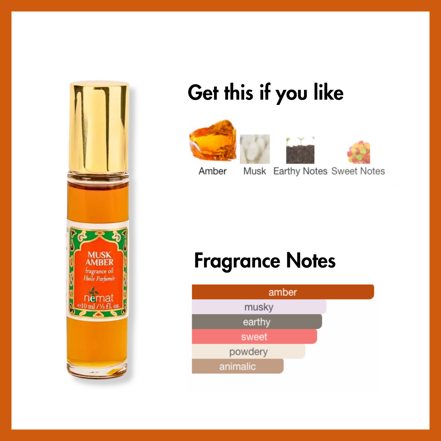 Nemat Musk Amber perfume oil fragrance notes and photos of amber, musk, earthy notes, sweet notes