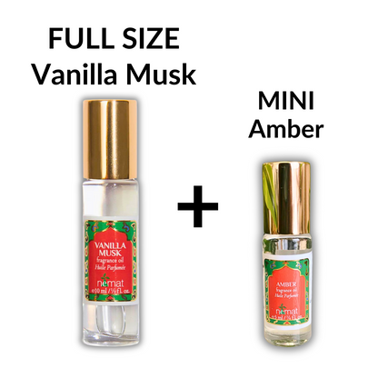 Nemat Perfume Oil Bundle — Full Size and Mini — Amber and Vanilla Musk ($34 value)