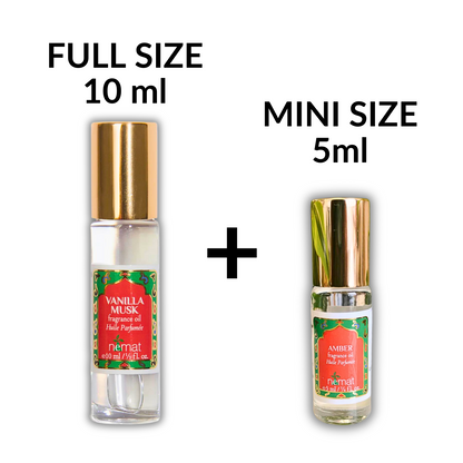 Nemat Perfume Oil Bundle — Full Size and Mini — Amber and Vanilla Musk ($34 value)