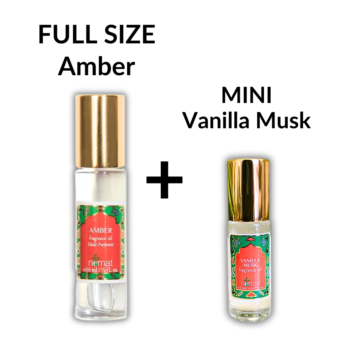 Nemat Perfume Oil Bundle — Full Size and Mini — Amber and Vanilla Musk ($34 value)