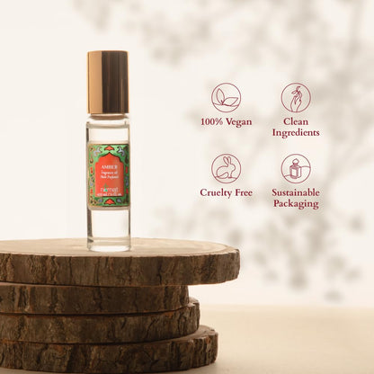 Nemat amber perfume oil with vegan, clean ingredient, cruelty free, sustainable packaging claims