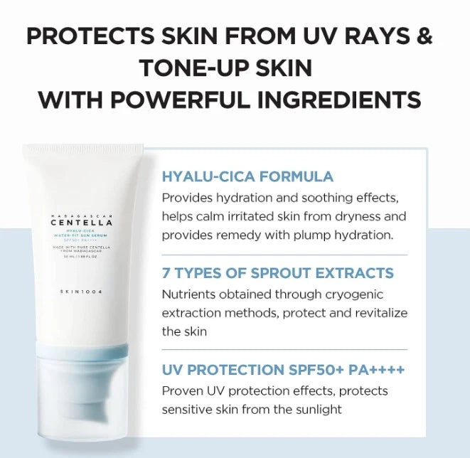 Skin1004 HYALU-CICA Water-Fit Sun Serum, product photo, k-beauty sunscreen spf50+, viral on tiktok, wehitpan.com, UV ray protection