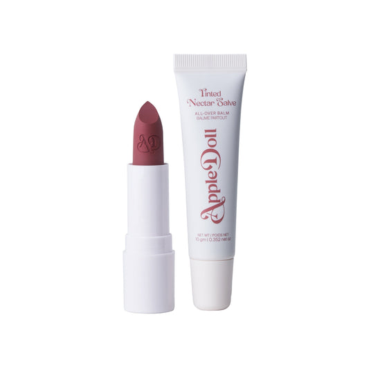 AppleDoll The Kiss Lipstick and Tinted Nectar Salve Bundle on a white background
