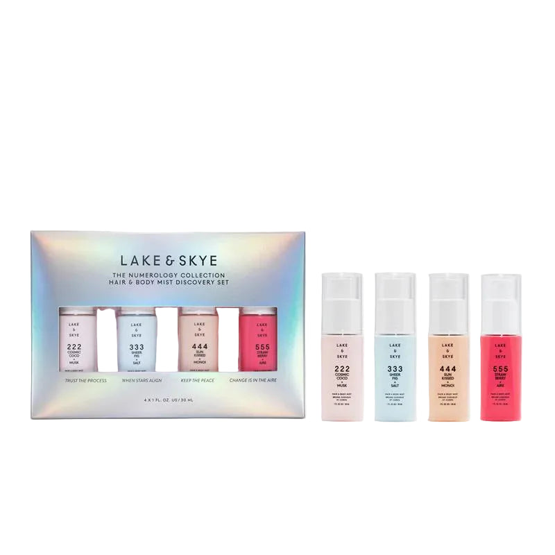 Lake & Skyie hair and body mist discovery set on a white background
