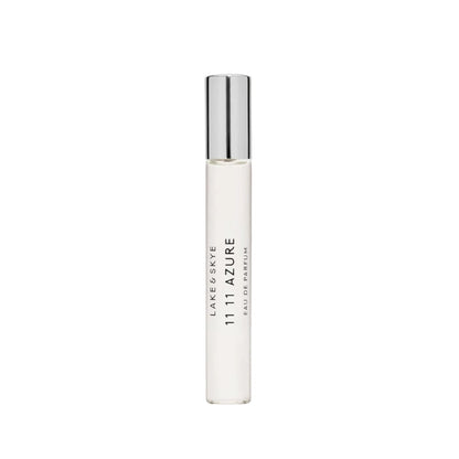 Perfume bottle labeled '11 11 Azure' by Lakme on a white background