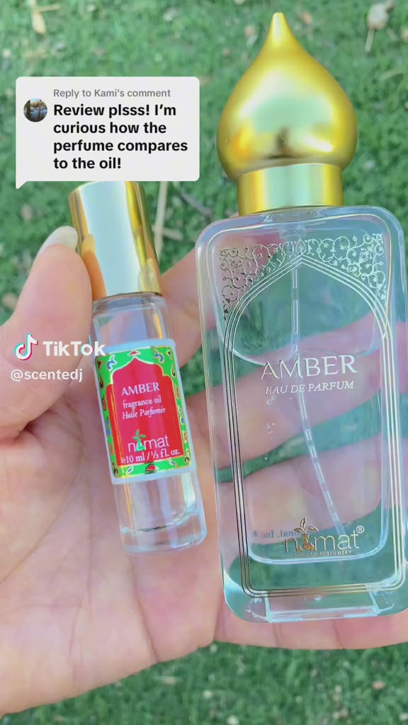 Amber Eau De Parfum + Fragrance Diffuser Case nemat international review comparison of the fragrance oil